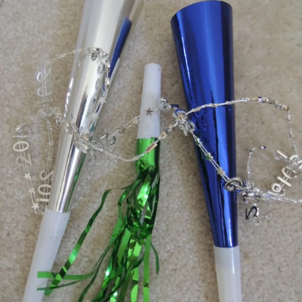 LOT of 14 New Years + Other Party Favors Horns Rattlers Necklace etc $50 Value